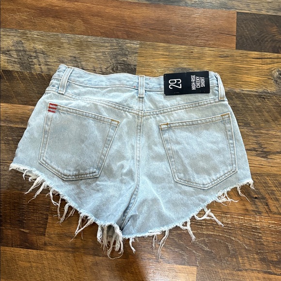 BDG‎ Light Blue Frayed Hem High Rise Cheeky Shorts - Picture 3 of 3